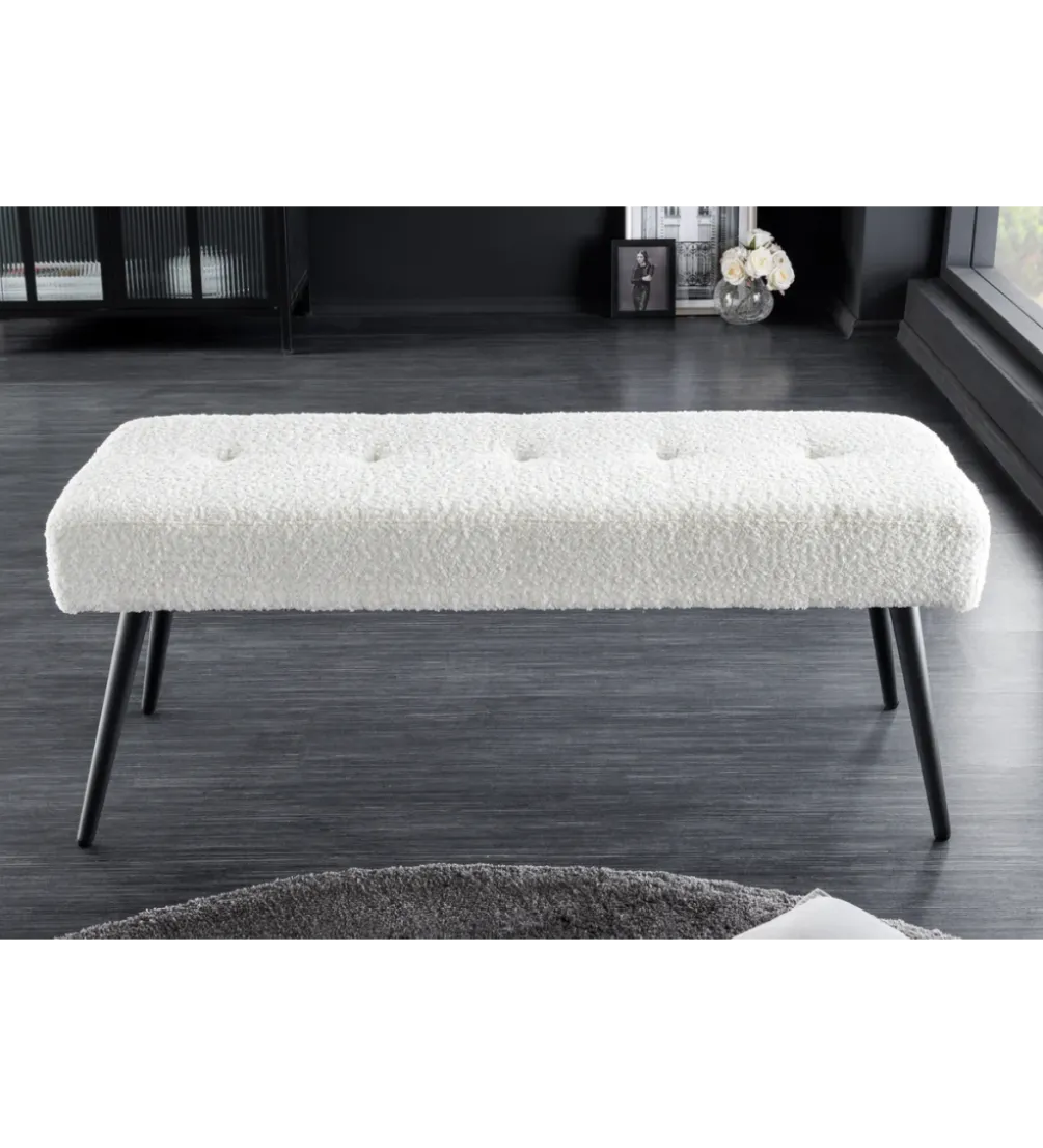Ławka BOUTIQUE 100 cm tkanina bouclé biała