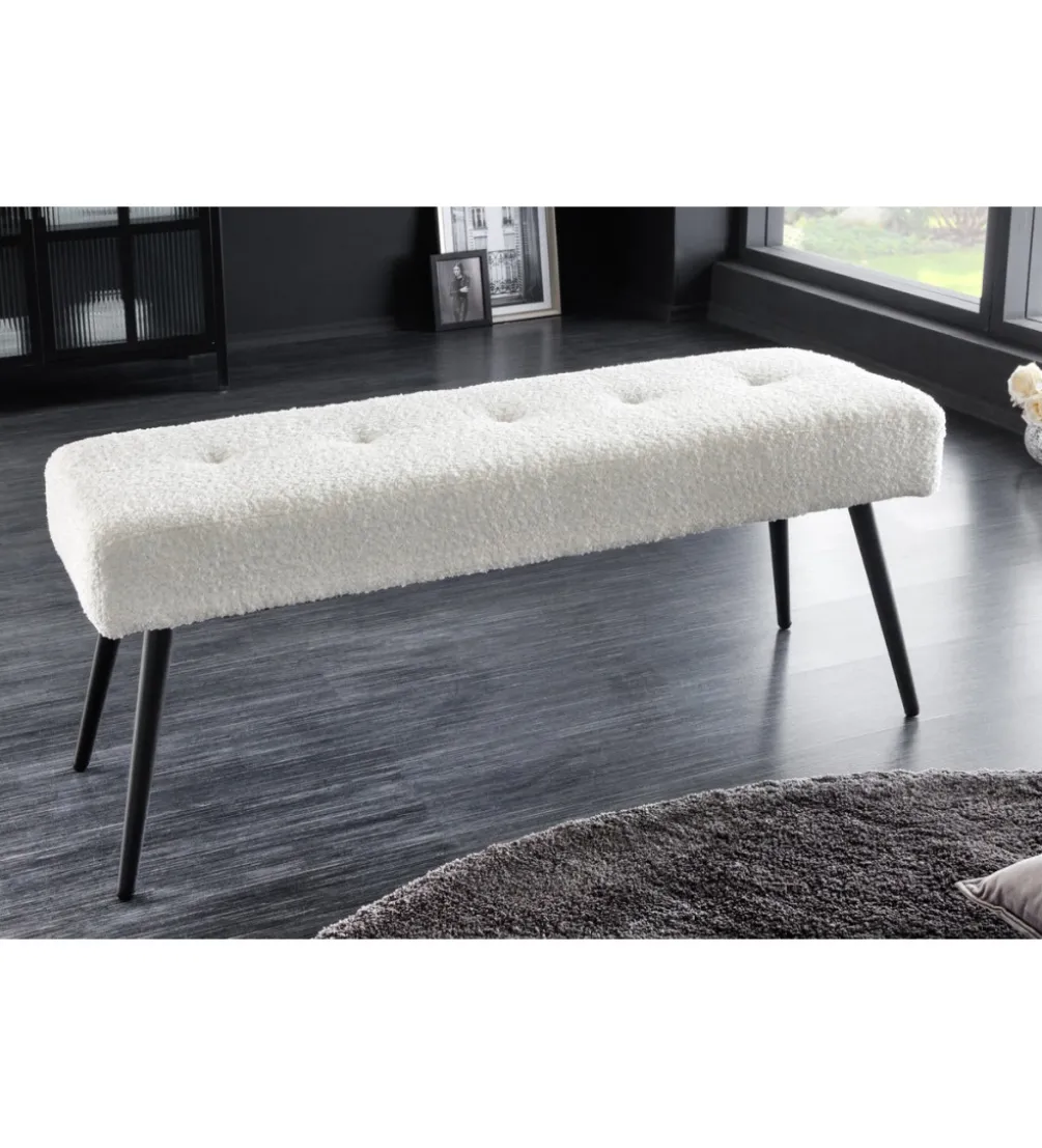 Ławka BOUTIQUE 100 cm tkanina bouclé biała