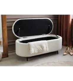 Ławka VOQUE 110 cm z pojemnikiem Bouclé kremowo biała