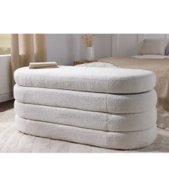 Ławka VOQUE 115 cm z pojemnikiem Bouclé kremowo biała