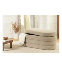 Ławka z schowkiem VOQUE 115 cm bouclé taupe