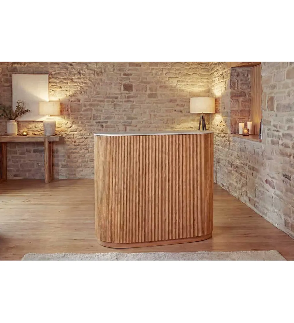 Barek wyspa TRES CHIC 120 cm drewno mango blat marmur