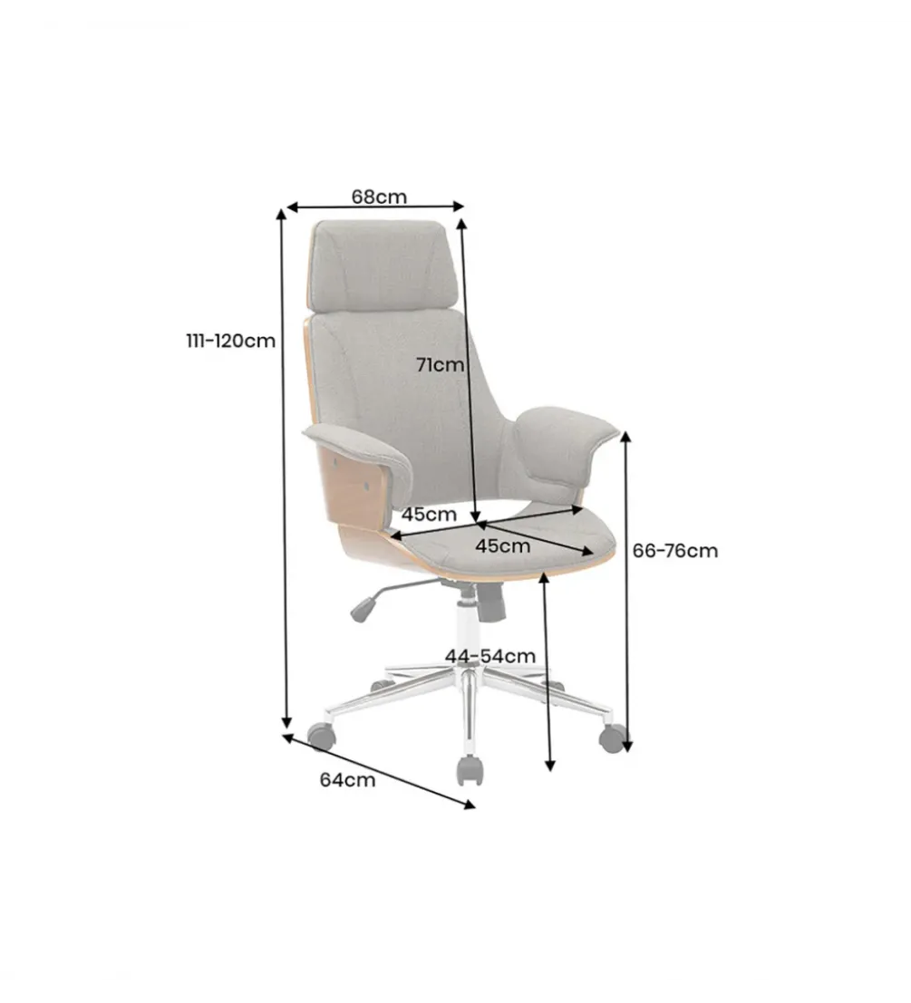 Fotel biurowy MANHATTAN od 44 do 54 cm szary drewno dębu