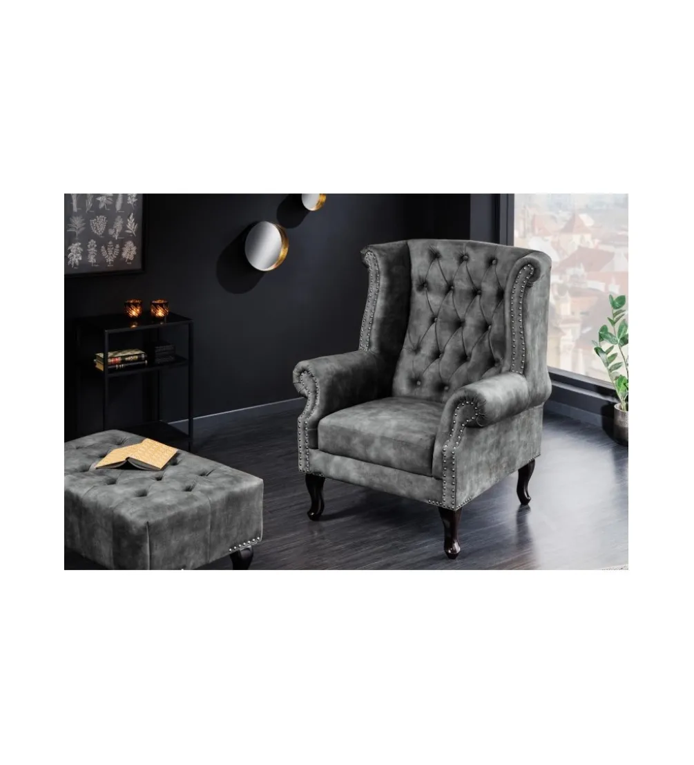 Fotel BRIGIDA Chesterfield szary