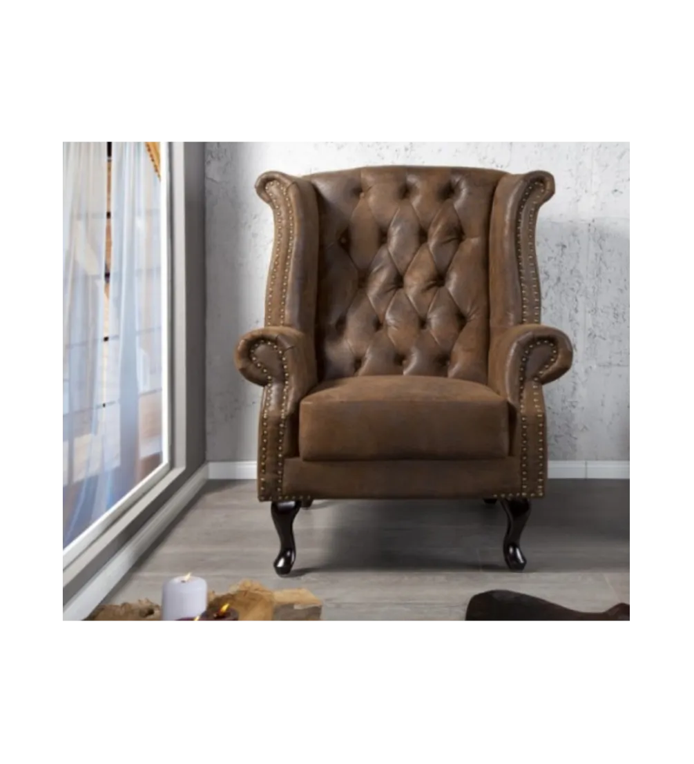 Fotel Chesterfield antyczny brąz