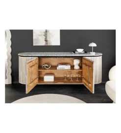 Komoda ADLON 170 cm drewno mango marmur szara