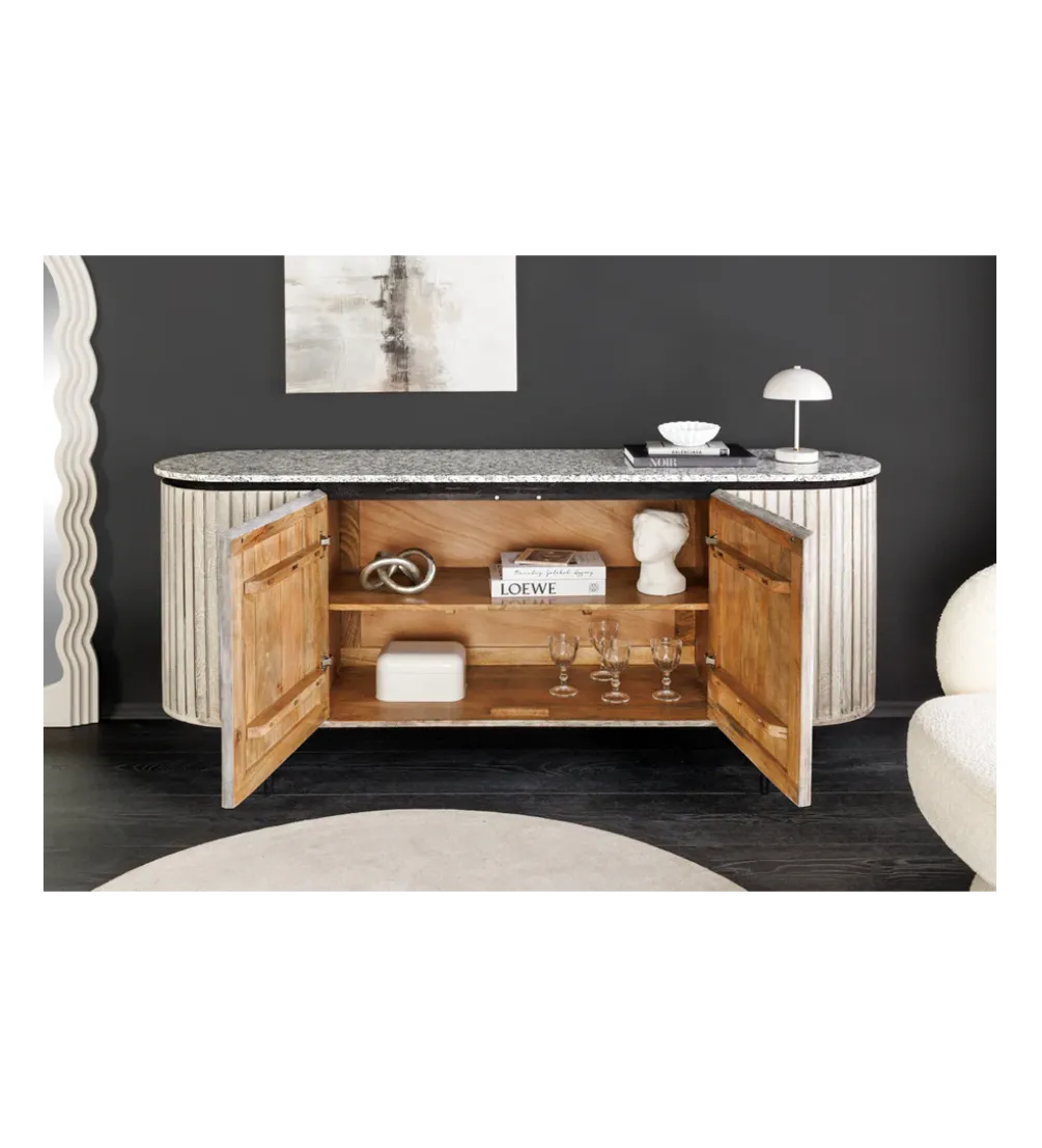Komoda ADLON 170 cm drewno mango marmur szara