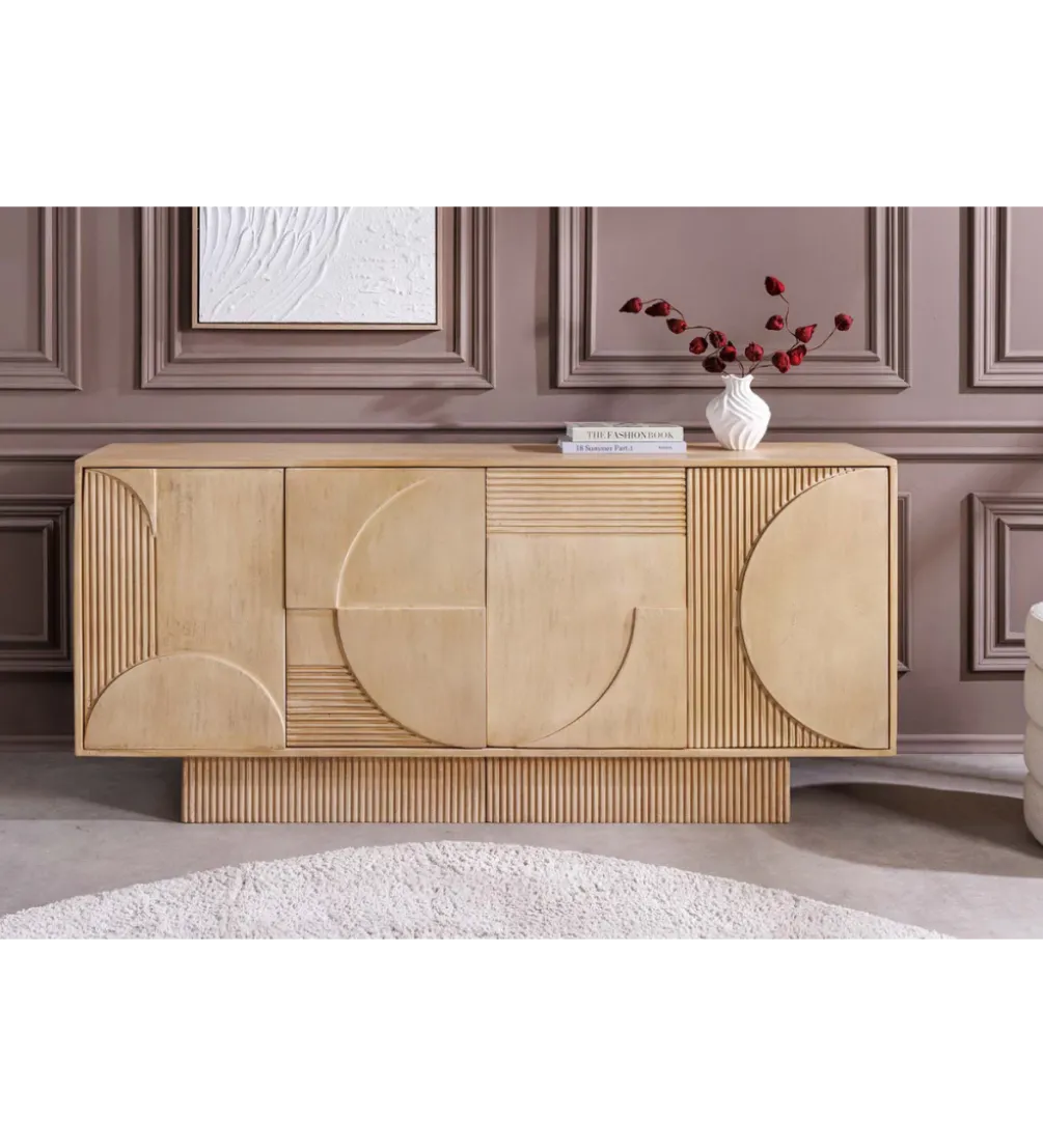 Komoda ART DECO 170 cm drewno mango biało beżowa