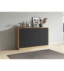 Komoda ASTON 160 cm czarna z dodatkiem koloru dąb Taurus