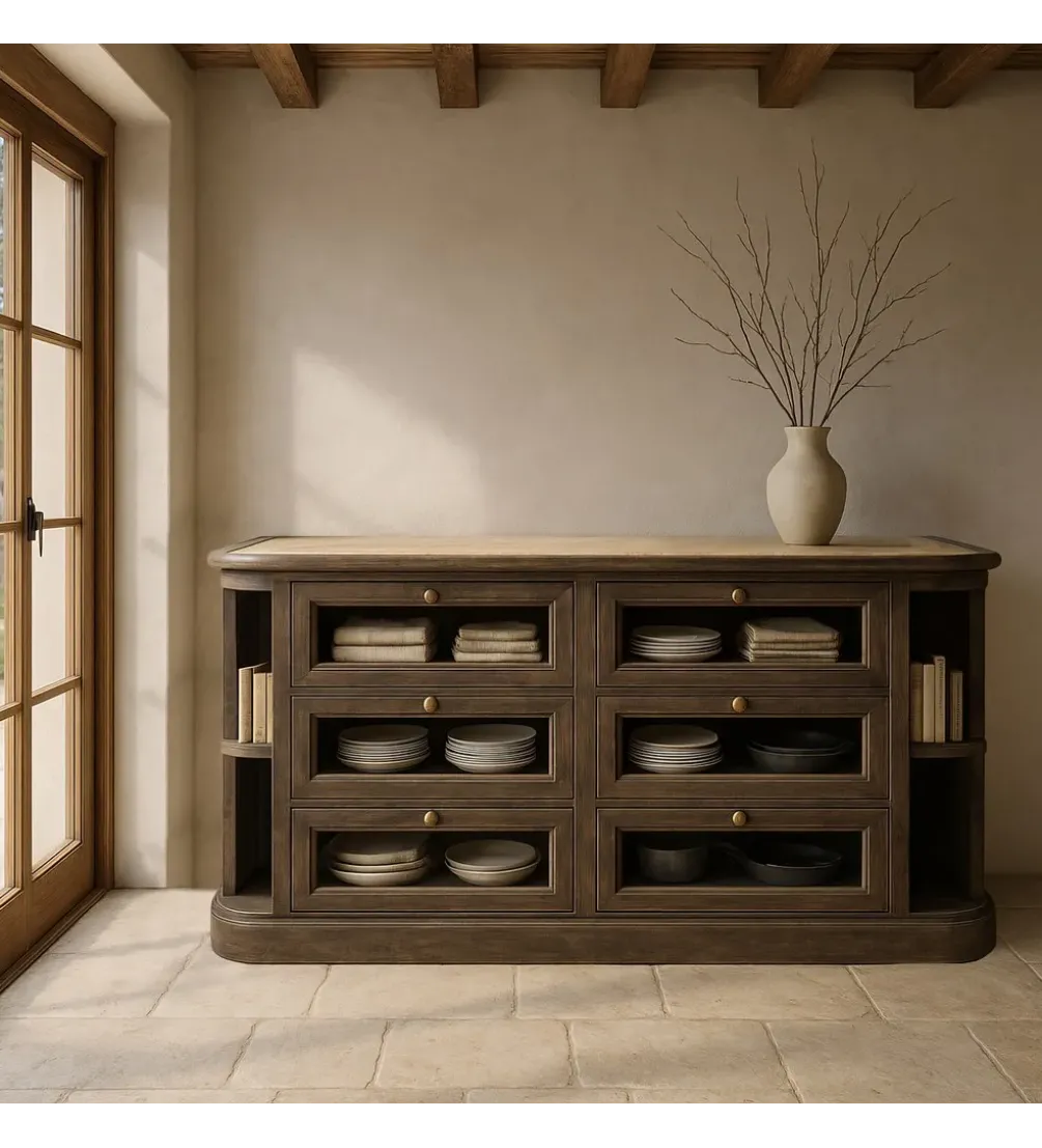 Komoda barek wyspa ISLA 155 cm drewno mango marumur