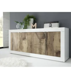 Komoda BASIC 207 cm biała z dodatkiem koloru klon pero