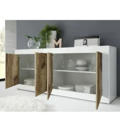Komoda BASIC 207 cm biała z dodatkiem koloru klon pero