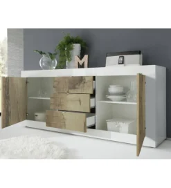 Komoda BASIC 210 cm biała z dodatkiem koloru klon Pero