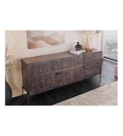 Komoda 3D TRIBAL 180 cm drewno mango ciemny brąz