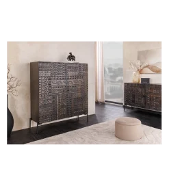 Komoda 3D TRIBAL 120 cm drewno mango ciemny brąz