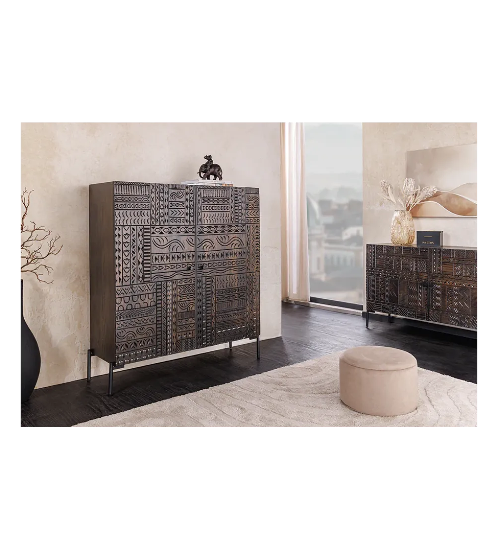 Komoda 3D TRIBAL 120 cm drewno mango ciemny brąz