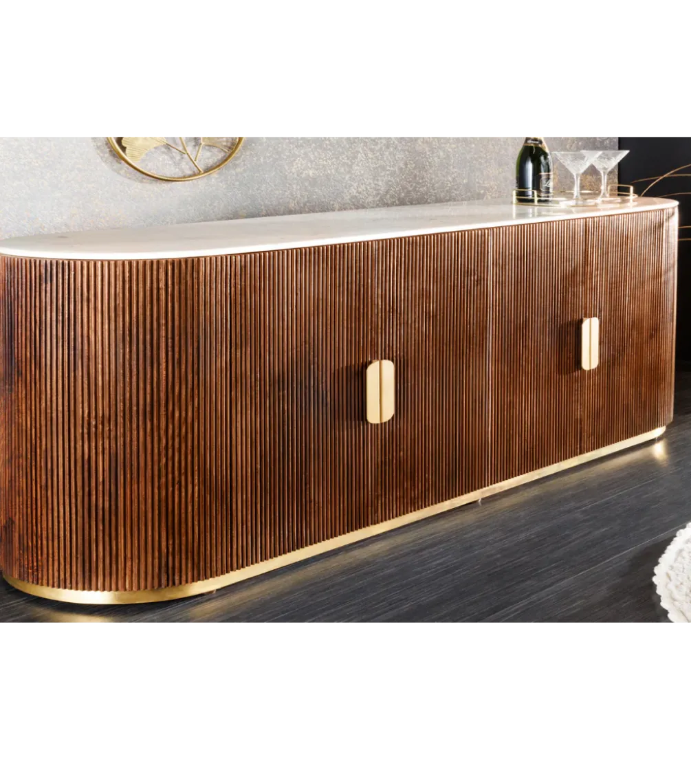 Komoda GATSBY 170 cm drewno mango blat biały marmur