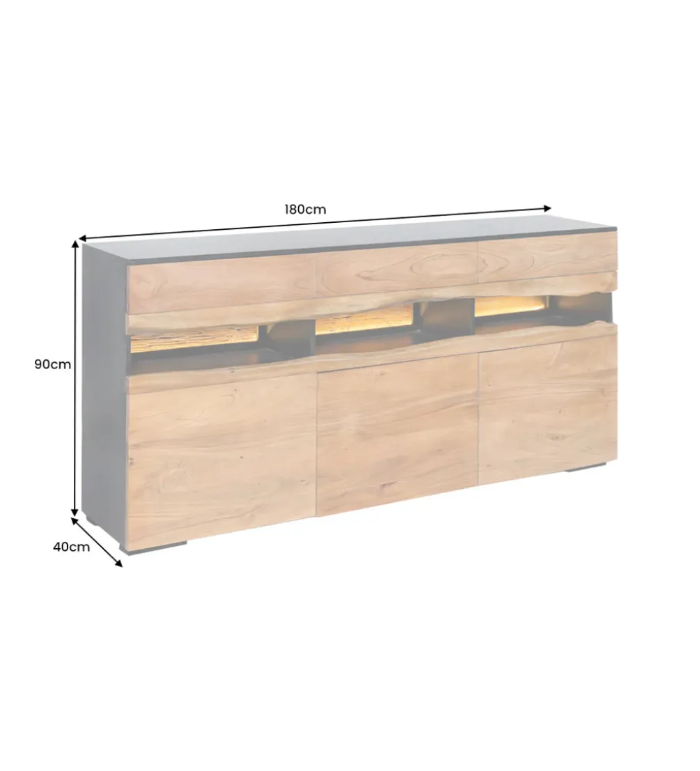 Komoda GRAND ACACIA 180 cm drewno akcja LED