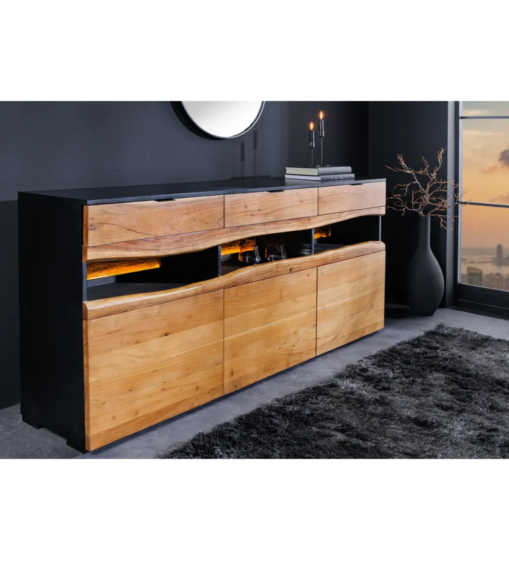 Komoda GRAND ACACIA 180 cm drewno akcja LED