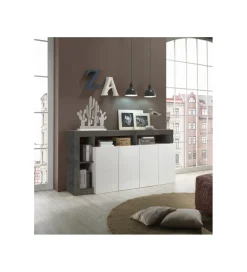 Komoda HAMBURG 184 cm biała z dodatkiem koloru antracytowego