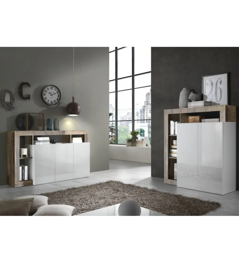 Komoda HAMBURG 146 cm biała z dodatkiem koloru klon Pero