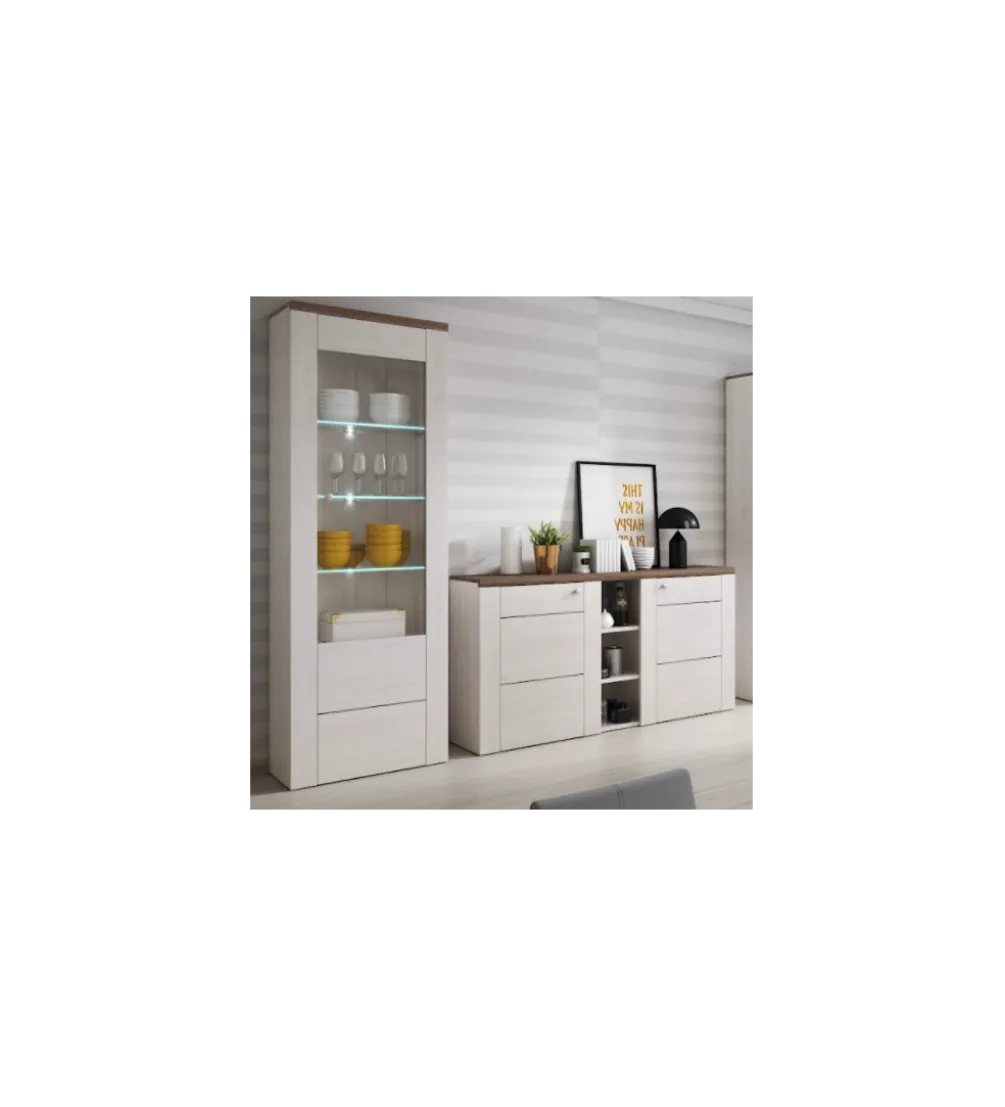 Komoda LARONA 155 cm o wybarwieniu Sonoma Trufel z kolorem Sibiu Larche