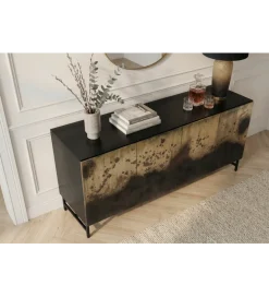 Komoda OXID 180 cm drewno mango czarno złota