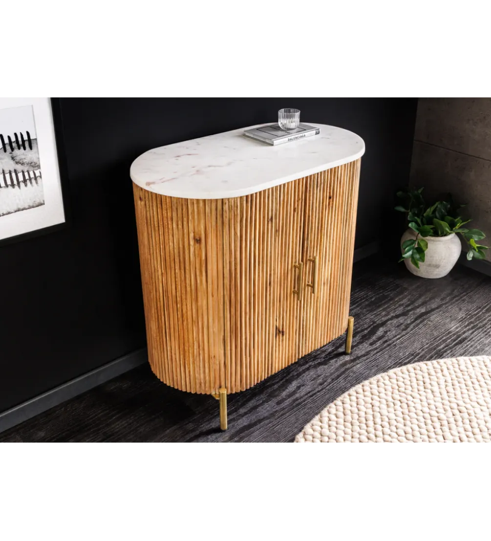 Komoda TRES CHIC 70 cm drewno mango biały marmur blat
