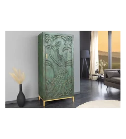 Komoda wysoka 3D PEACOCK 170 cm drewno mango antyczna zieleń