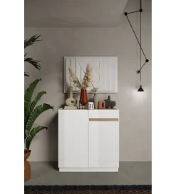 Komoda wysoka FANTASY 105 cm biała z dodatkiem dąb Mercure