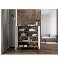 Komoda wysoka HAMBURG 108 cm biała z dodatkiem koloru dąb Cadiz