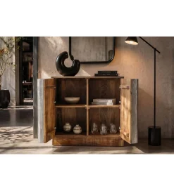 Komoda ZALVERO 75 cm drewno mango naturalny srebrny front
