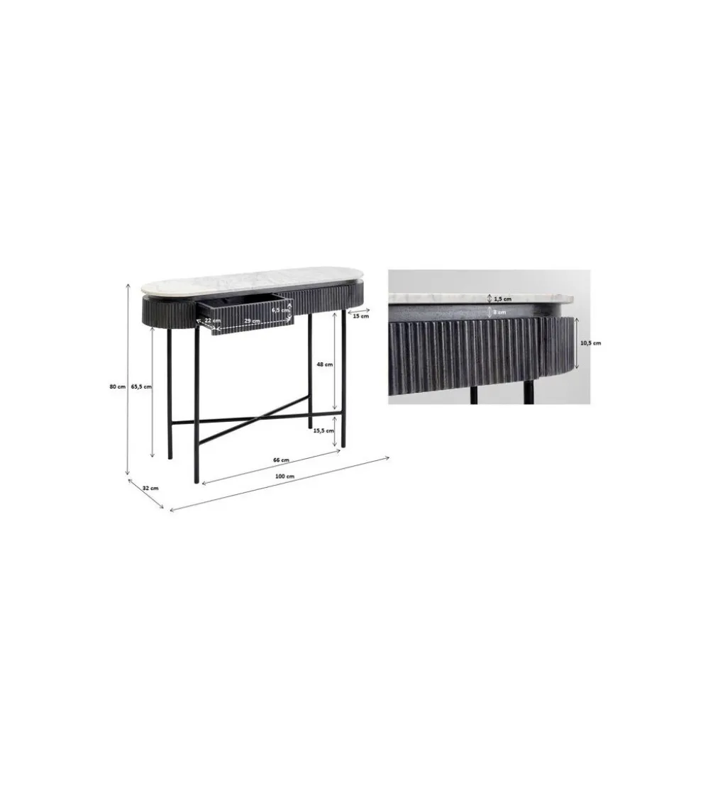 Konsola Glenn 100 cm z jasnym marmurowym blatem