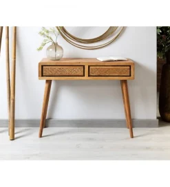 Konsola NORI 90 cm drewno akacja rattan