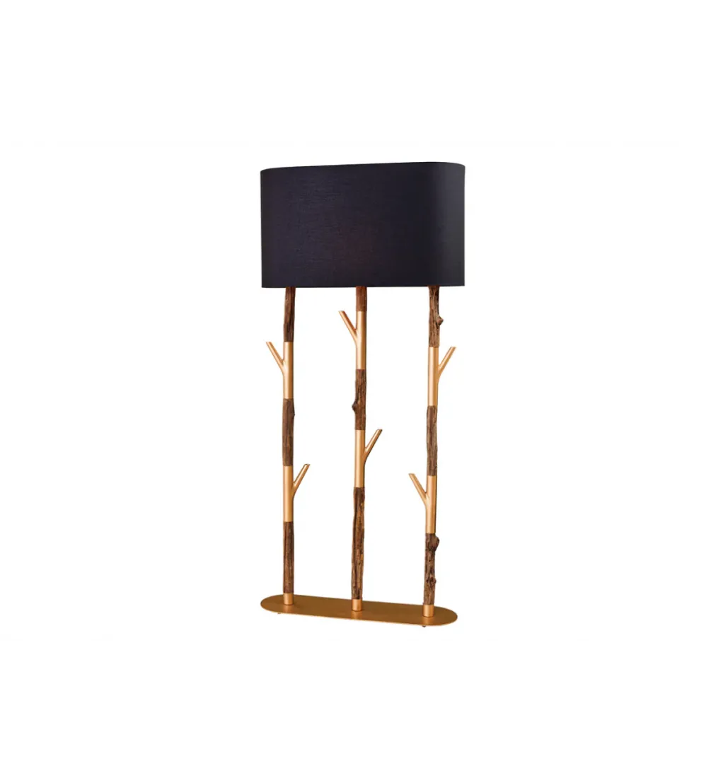 Lampa stojąca WARDROBE 150 cm naturalny z abażurem czarno-złotym