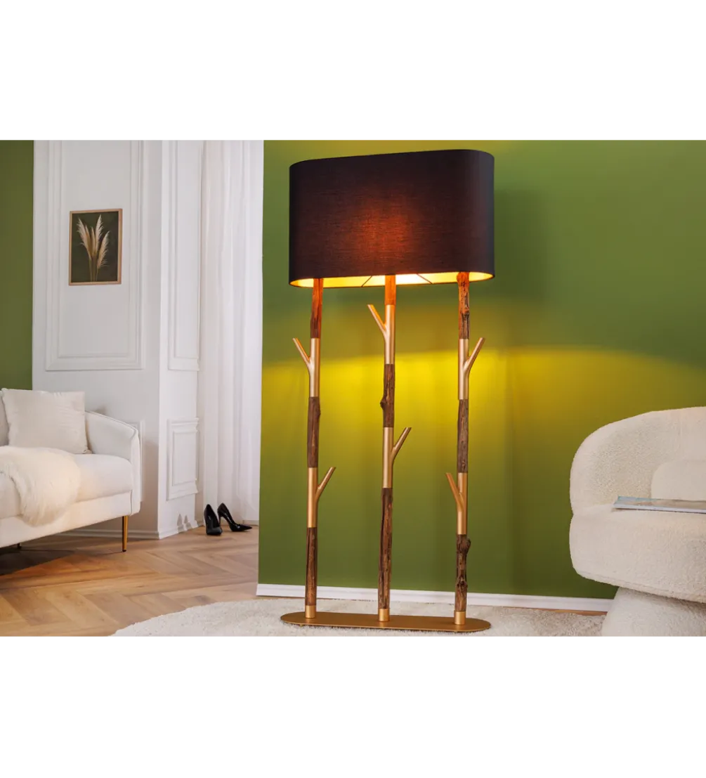Lampa stojąca WARDROBE 150 cm naturalny z abażurem czarno-złotym