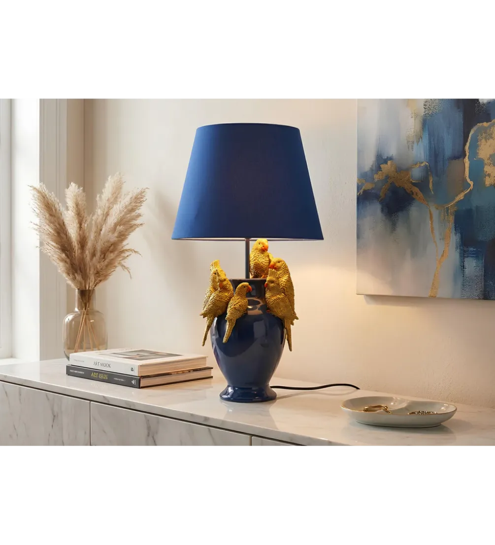 Lampa stołowa PARROT 50 cm niebieska złota