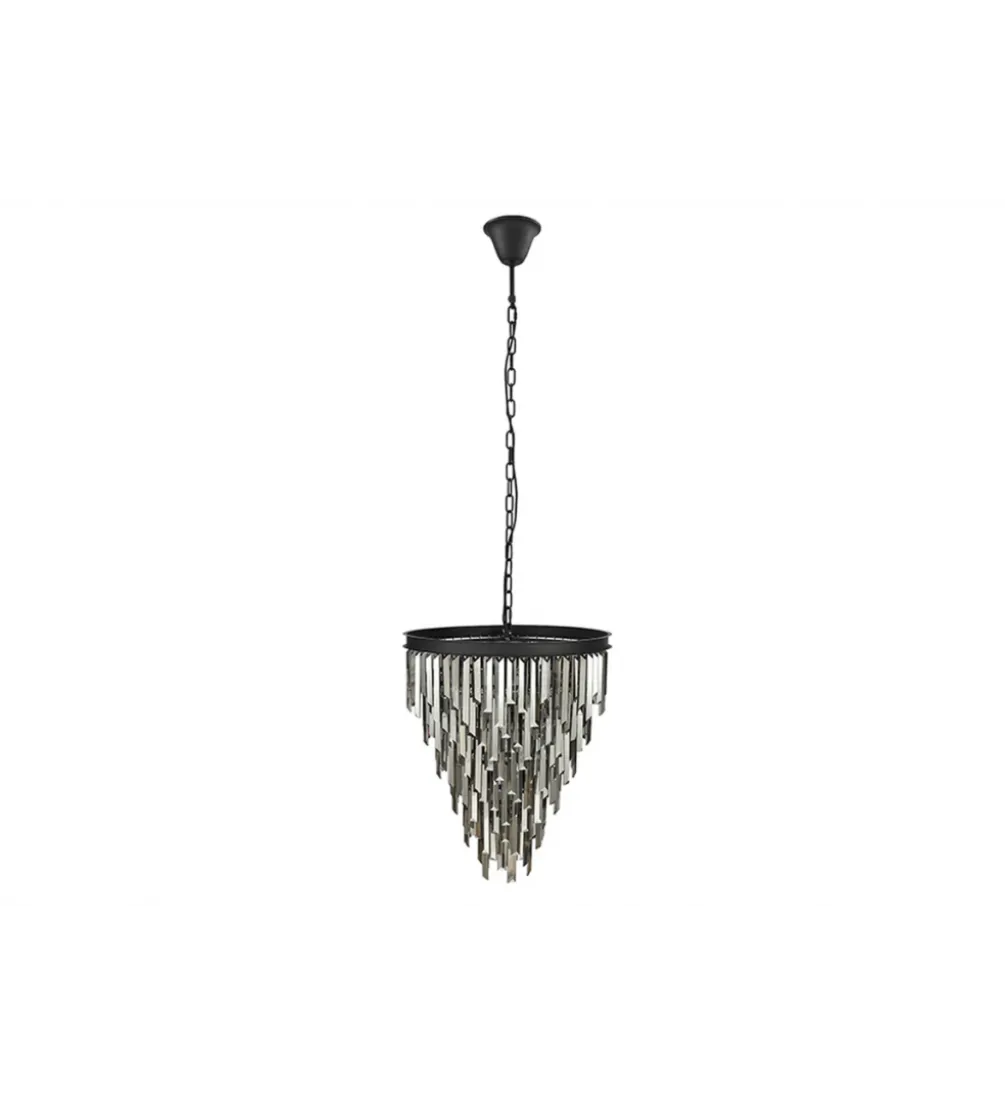 Lampa wisząca CRYSTAL 50 cm czarne szkło pryzmaty szare
