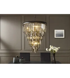 Lampa wisząca CRYSTAL 50 cm czarne szkło pryzmaty szare