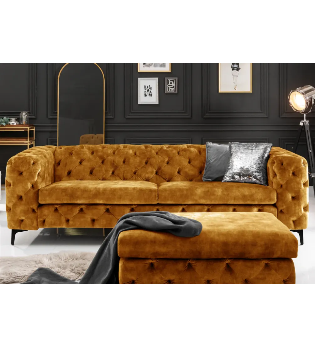 Pufa MODERN BAROCK 90 cm aksamitny musztardowo żółty