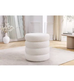 Pufa VOGUE 40 cm z schowkiem boucle biała