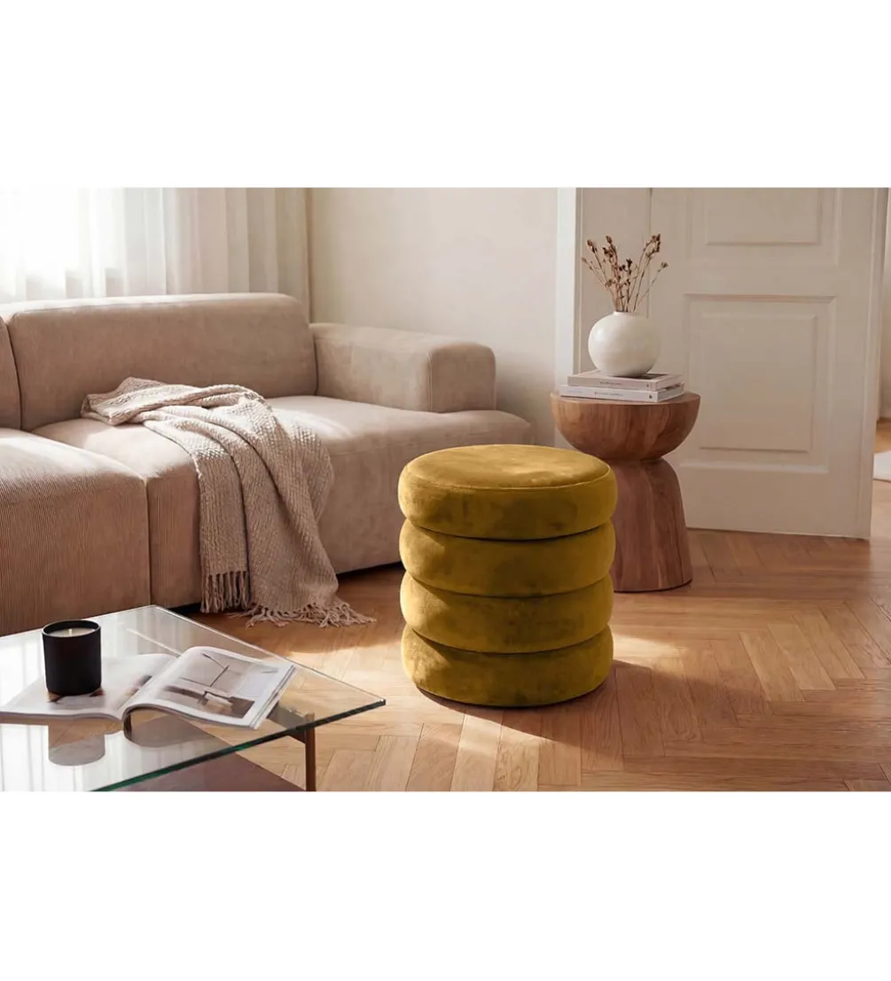 Pufa VOGUE 40 cm z schowkiem welwet musztardowa