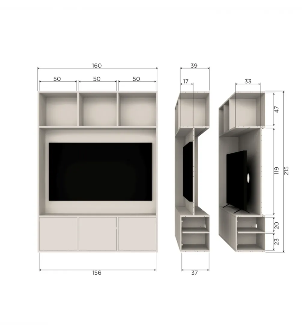 Regał TV MEGGY 160 cm drewno sosny szary