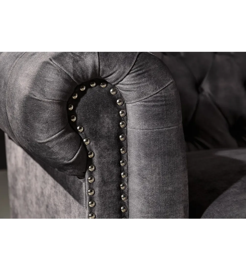 Sofa ARIELLE Chesterfield 205 Cm szary aksamit