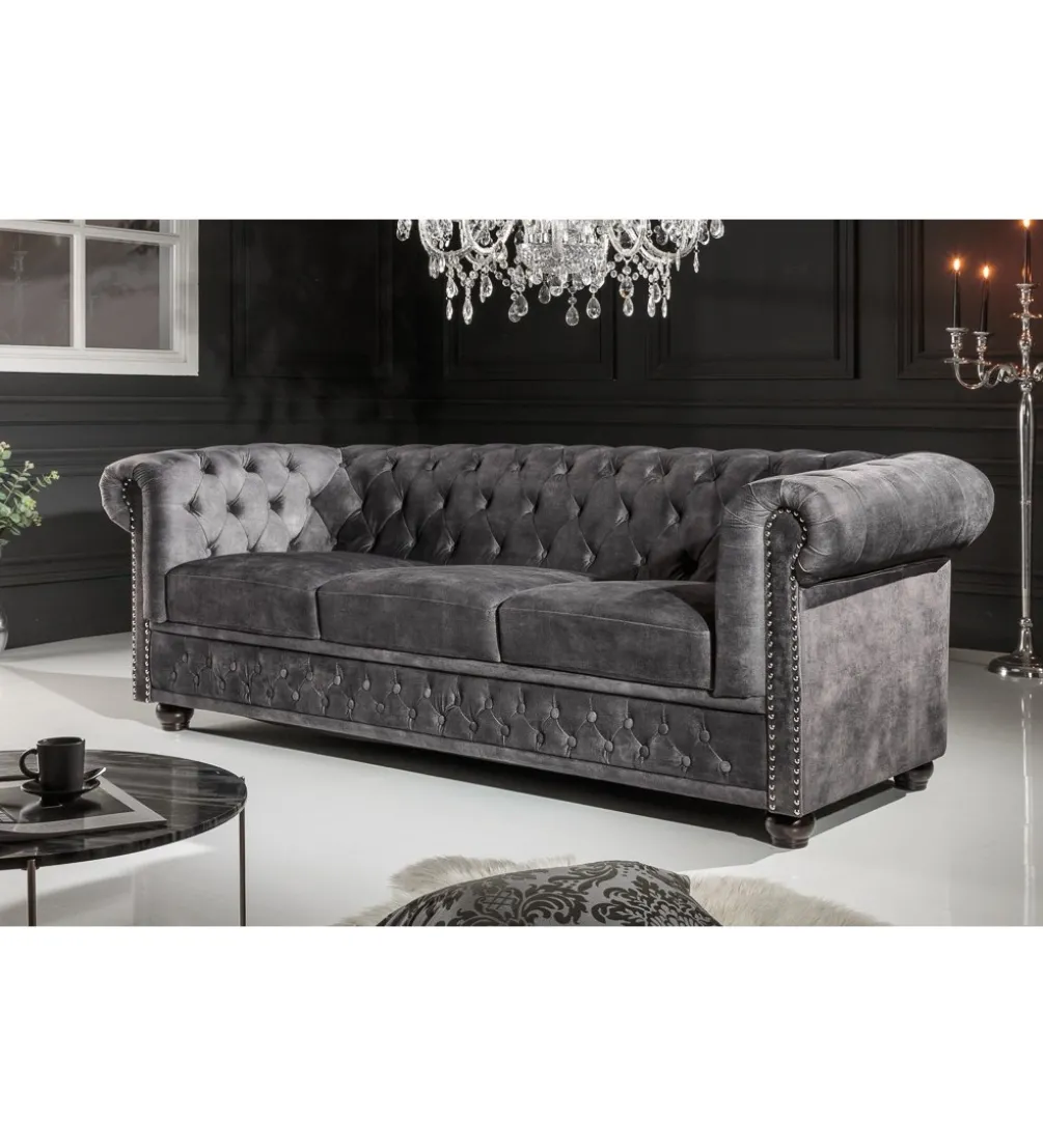 Sofa ARIELLE Chesterfield 205 Cm szary aksamit
