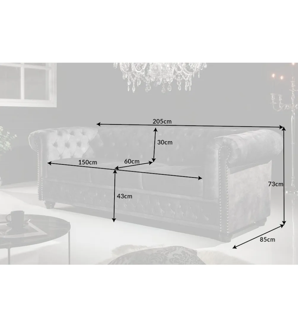 Sofa ARIELLE Chesterfield 205 Cm szary aksamit