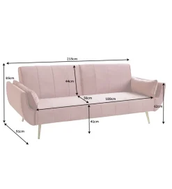 Sofa rozkładana BELLA 215 cm różany aksamit Puella