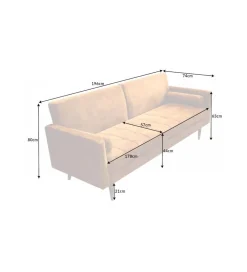 Sofa rozkładana MANILLA 196 cm musztardowo-żółta
