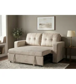 Sofa SMART 140 cm z funkcją spania welwet chmpagne beżowa