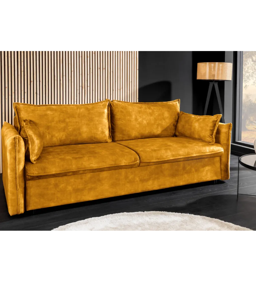 Sofa z funkcją spania APARTMENT 215 cm welur musztardowa